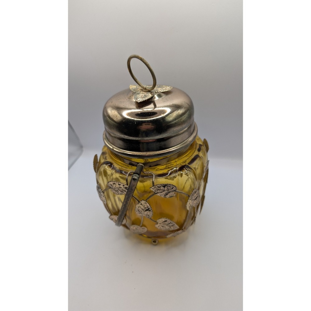 Vintage Mid Century Schmid Amber Glass Musical Biscuit Jar Plays Swan Lake WORKS